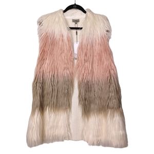 JOSEPH A Faux Fur Pink Tan Cream Ombre Knit Sleeveless Cardigan Shawl XL NWT